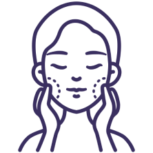 Facial massage line art on black background.