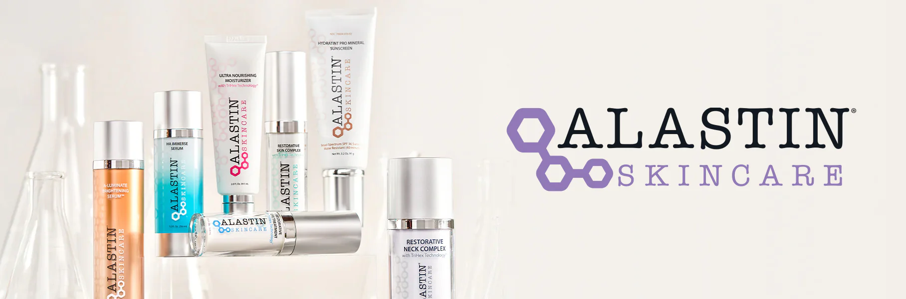 Skincare bottles and tubes arrangement
